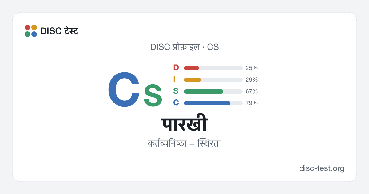 पारखी (CS) — DISC प्रोफ़ाइल · कर्तव्यनिष्ठा + स्थिरता