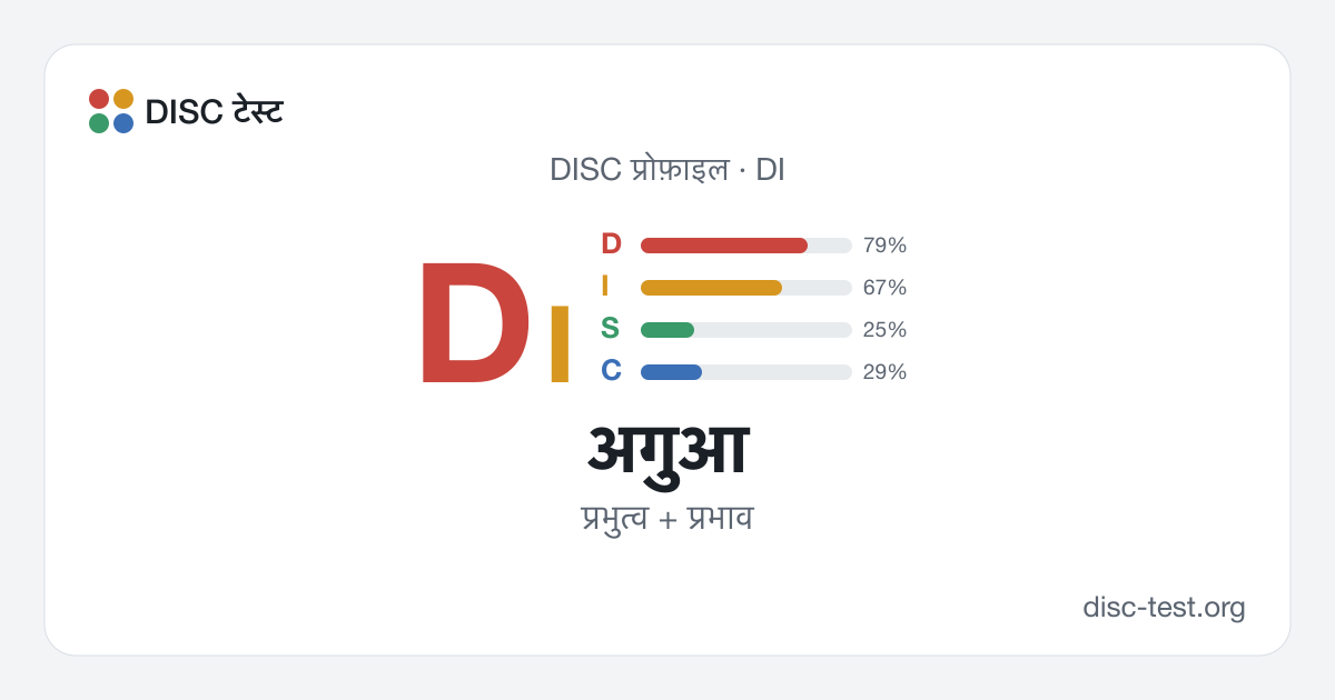 अगुआ (DI) — DISC प्रोफ़ाइल · प्रभुत्व + प्रभाव