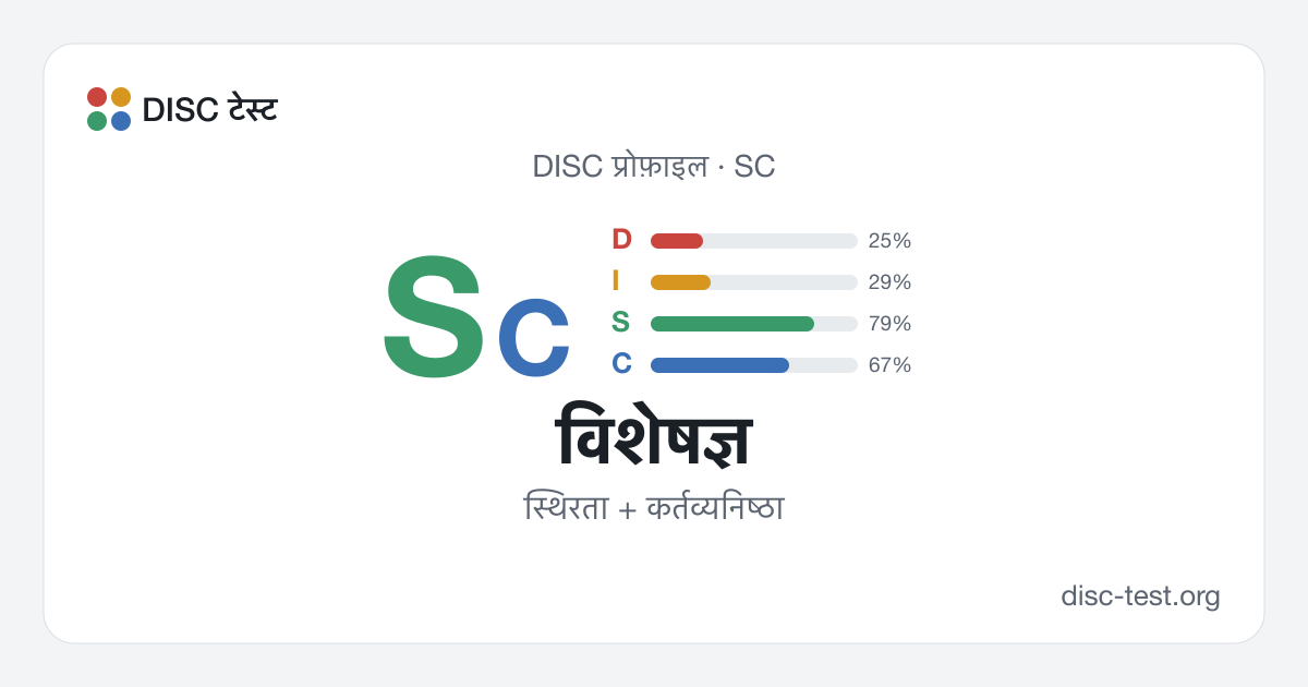 विशेषज्ञ (SC) — DISC प्रोफ़ाइल · स्थिरता + कर्तव्यनिष्ठा