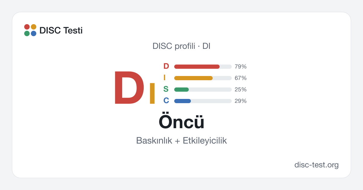 Öncü (DI) — DISC profili · Baskınlık + Etkileyicilik